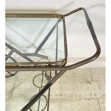 ANTICO CARRELLO BAR DESIGN PORTAVIVANDE ANNI 50 LEGNO OTTONE CARRELLINO VASSOIO