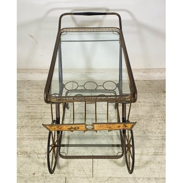 ANTICO CARRELLO BAR DESIGN PORTAVIVANDE ANNI 50 LEGNO OTTONE CARRELLINO VASSOIO