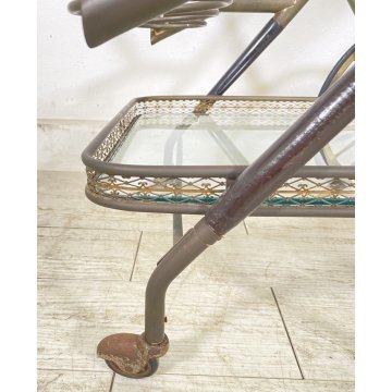 ANTICO CARRELLO BAR DESIGN PORTAVIVANDE ANNI 50 LEGNO OTTONE CARRELLINO VASSOIO