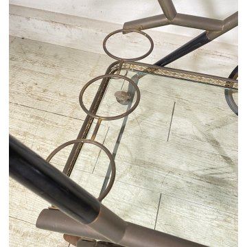 ANTICO CARRELLO BAR DESIGN PORTAVIVANDE ANNI 50 LEGNO OTTONE CARRELLINO VASSOIO