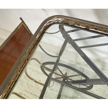 ANTICO CARRELLO BAR DESIGN PORTAVIVANDE ANNI 50 LEGNO OTTONE CARRELLINO VASSOIO