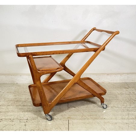 CARRELLO BAR PORTA VIVANDE ANNI 50 DESIGN CESARE LACCA MID CENTURY LEGNO VETRO
