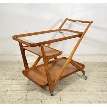 CARRELLO BAR PORTA VIVANDE ANNI 50 DESIGN CESARE LACCA MID CENTURY LEGNO VETRO