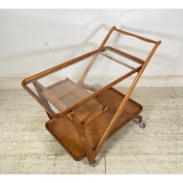 CARRELLO BAR PORTA VIVANDE ANNI 50 DESIGN CESARE LACCA MID CENTURY LEGNO VETRO