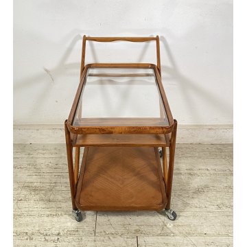 CARRELLO BAR PORTA VIVANDE ANNI 50 DESIGN CESARE LACCA MID CENTURY LEGNO VETRO