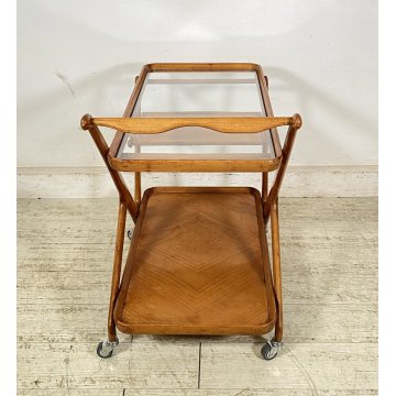 CARRELLO BAR PORTA VIVANDE ANNI 50 DESIGN CESARE LACCA MID CENTURY LEGNO VETRO