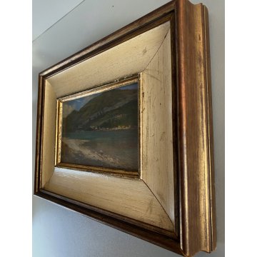PICCOLO QUADRO DIPINTO OLIO TAVOLETTA PAESAGGIO Lago Maggiore MONTAGNE SPIAGGIA
