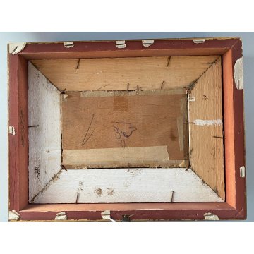 PICCOLO QUADRO DIPINTO OLIO TAVOLETTA PAESAGGIO Lago Maggiore MONTAGNE SPIAGGIA