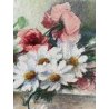 PICCOLO QUADRO ACQUERELLO FIRMA A.B. NATURA MORTA BOUQUET FIORI ROSE MARGHERITE