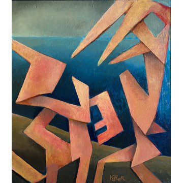 GRANDE QUADRO DIPINTO OLIO TAVOLA COMPOSIZIONE ASTRATTA Kofler ARTE MODERNA '900