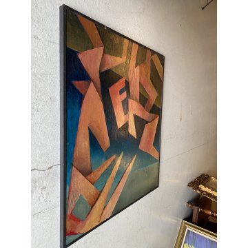 GRANDE QUADRO DIPINTO OLIO TAVOLA COMPOSIZIONE ASTRATTA Kofler ARTE MODERNA '900