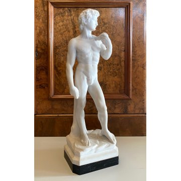 ANTICA SCULTURA RIPRODUZIONE STATUA David di Michelangelo MARMO BIANCO 59 cm/h
