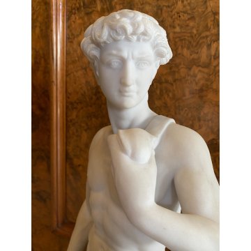 ANTICA SCULTURA RIPRODUZIONE STATUA David di Michelangelo MARMO BIANCO 59 cm/h