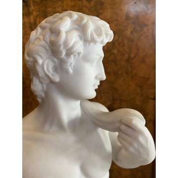 ANTICA SCULTURA RIPRODUZIONE STATUA David di Michelangelo MARMO BIANCO 59 cm/h