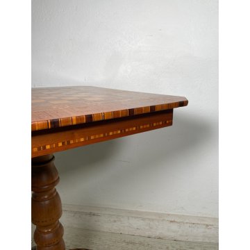 ANTICO TAVOLINO LEGNO INTARSIATO GIOCO SCACCHI TORNITO TAVOLO SALOTTO VINTAGE