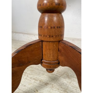 ANTICO TAVOLINO LEGNO INTARSIATO GIOCO SCACCHI TORNITO TAVOLO SALOTTO VINTAGE