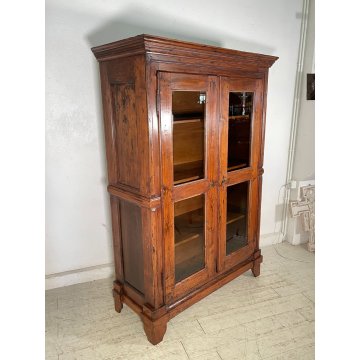 ANTICO ARMADIO VETRINA DOPPIO CORPO LEGNO PIOPPO EPOCA 800 DOPPIA ANTA 3 RIPIANI