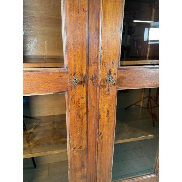 ANTICO ARMADIO VETRINA DOPPIO CORPO LEGNO PIOPPO EPOCA 800 DOPPIA ANTA 3 RIPIANI