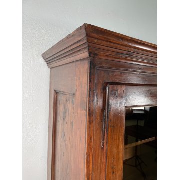 ANTICO ARMADIO VETRINA DOPPIO CORPO LEGNO PIOPPO EPOCA 800 DOPPIA ANTA 3 RIPIANI