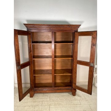 ANTICO ARMADIO VETRINA DOPPIO CORPO LEGNO PIOPPO EPOCA 800 DOPPIA ANTA 3 RIPIANI
