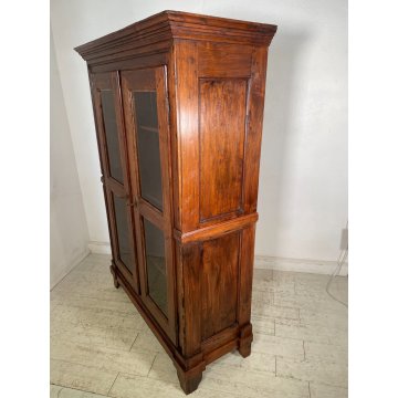 ANTICO ARMADIO VETRINA DOPPIO CORPO LEGNO PIOPPO EPOCA 800 DOPPIA ANTA 3 RIPIANI