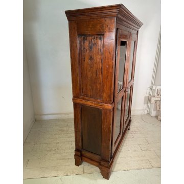 ANTICO ARMADIO VETRINA DOPPIO CORPO LEGNO PIOPPO EPOCA 800 DOPPIA ANTA 3 RIPIANI
