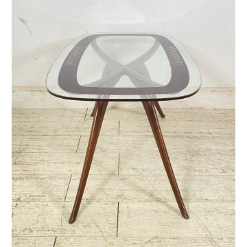ANTICO TAVOLINO ATTR Luigi Scremin LEGNO VETRO ANNI 40 DESIGN SMALL TABLE DECO