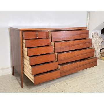 COMÒ VINTAGE LEGNO DESIGN Vittorio Dassi 10 CASSETTI ANNI 50 MOBILE CASSETTONE