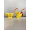 PORTA UOVO VINTAGE CERAMICA PULCINO GALLINA Goebel SMALTO GIALLO CUCCHIAINO '50