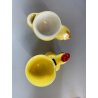 PORTA UOVO VINTAGE CERAMICA PULCINO GALLINA Goebel SMALTO GIALLO CUCCHIAINO '50