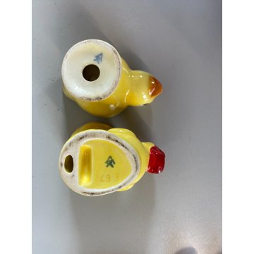 PORTA UOVO VINTAGE CERAMICA PULCINO GALLINA Goebel SMALTO GIALLO CUCCHIAINO '50