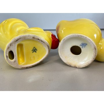 PORTA UOVO VINTAGE CERAMICA PULCINO GALLINA Goebel SMALTO GIALLO CUCCHIAINO '50