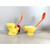 PORTA UOVO VINTAGE CERAMICA PULCINO GALLINA Goebel SMALTO GIALLO CUCCHIAINO '50