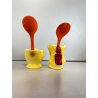 PORTA UOVO VINTAGE CERAMICA PULCINO GALLINA Goebel SMALTO GIALLO CUCCHIAINO '50