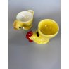 PORTA UOVO VINTAGE CERAMICA PULCINO GALLINA Goebel SMALTO GIALLO CUCCHIAINO '50