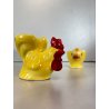 PORTA UOVO VINTAGE CERAMICA PULCINO GALLINA Goebel SMALTO GIALLO CUCCHIAINO '50