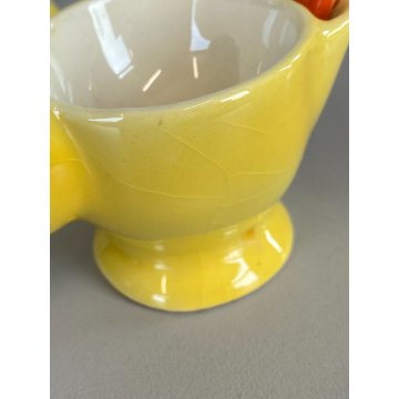 PORTA UOVO VINTAGE CERAMICA PULCINO GALLINA Goebel SMALTO GIALLO CUCCHIAINO '50