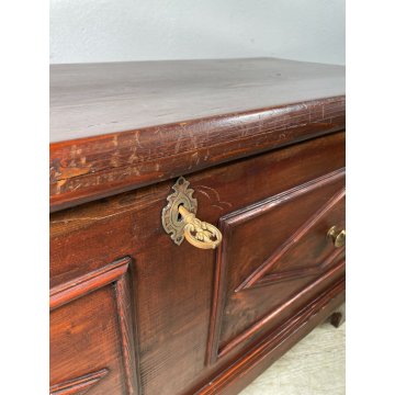 ANTICA CASSAPANCA LEGNO ABETE EPOCA 1900 OLD WOOD CHEST FORMELLA DECORO ROMBO