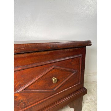 ANTICA CASSAPANCA LEGNO ABETE EPOCA 1900 OLD WOOD CHEST FORMELLA DECORO ROMBO