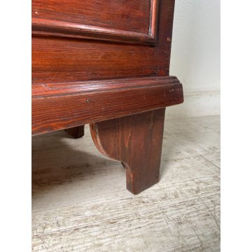 ANTICA CASSAPANCA LEGNO ABETE EPOCA 1900 OLD WOOD CHEST FORMELLA DECORO ROMBO