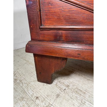 ANTICA CASSAPANCA LEGNO ABETE EPOCA 1900 OLD WOOD CHEST FORMELLA DECORO ROMBO