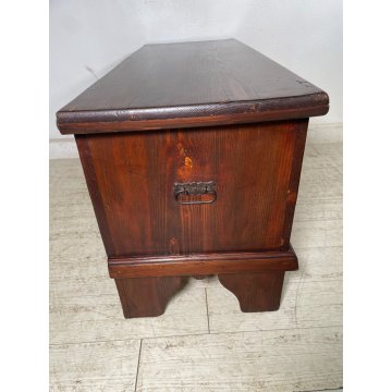 ANTICA CASSAPANCA LEGNO ABETE EPOCA 1900 OLD WOOD CHEST FORMELLA DECORO ROMBO