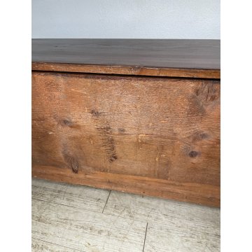 ANTICA CASSAPANCA LEGNO ABETE EPOCA 1900 OLD WOOD CHEST FORMELLA DECORO ROMBO