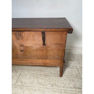 ANTICA CASSAPANCA LEGNO ABETE EPOCA 1900 OLD WOOD CHEST FORMELLA DECORO ROMBO