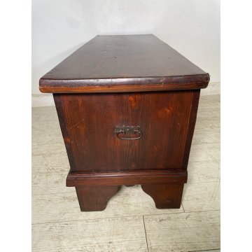ANTICA CASSAPANCA LEGNO ABETE EPOCA 1900 OLD WOOD CHEST FORMELLA DECORO ROMBO