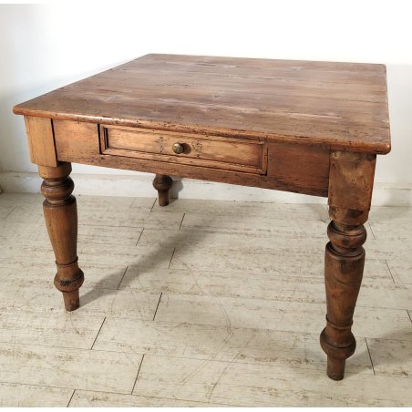 ANTICO TAVOLO da PRANZO 1 cassetto LEGNO ABETE PIOPPO tornito EPOCA 1800 SALOTTO