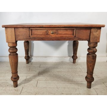 ANTICO TAVOLO da PRANZO 1 cassetto LEGNO ABETE PIOPPO tornito EPOCA 1800 SALOTTO