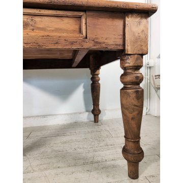 ANTICO TAVOLO da PRANZO 1 cassetto LEGNO ABETE PIOPPO tornito EPOCA 1800 SALOTTO