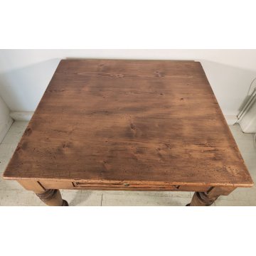 ANTICO TAVOLO da PRANZO 1 cassetto LEGNO ABETE PIOPPO tornito EPOCA 1800 SALOTTO