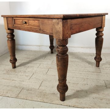 ANTICO TAVOLO da PRANZO 1 cassetto LEGNO ABETE PIOPPO tornito EPOCA 1800 SALOTTO